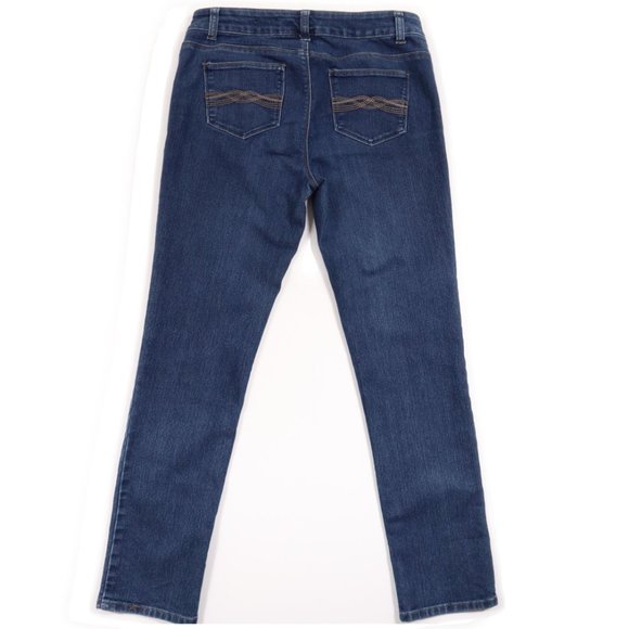 Roz & Ali 5 Pocket Straight leg Jeans Embroidered Pockets Blue Size 6 Average - Picture 6 of 11